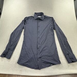 Eton Shirt Mens 15 34/35 Blue Houndstooth Slim Stretch Dress Long Sleeve
